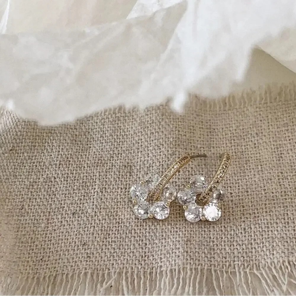 NEW 14K yellow gold plated CZ flower hoop drop earrings jewelry B22B